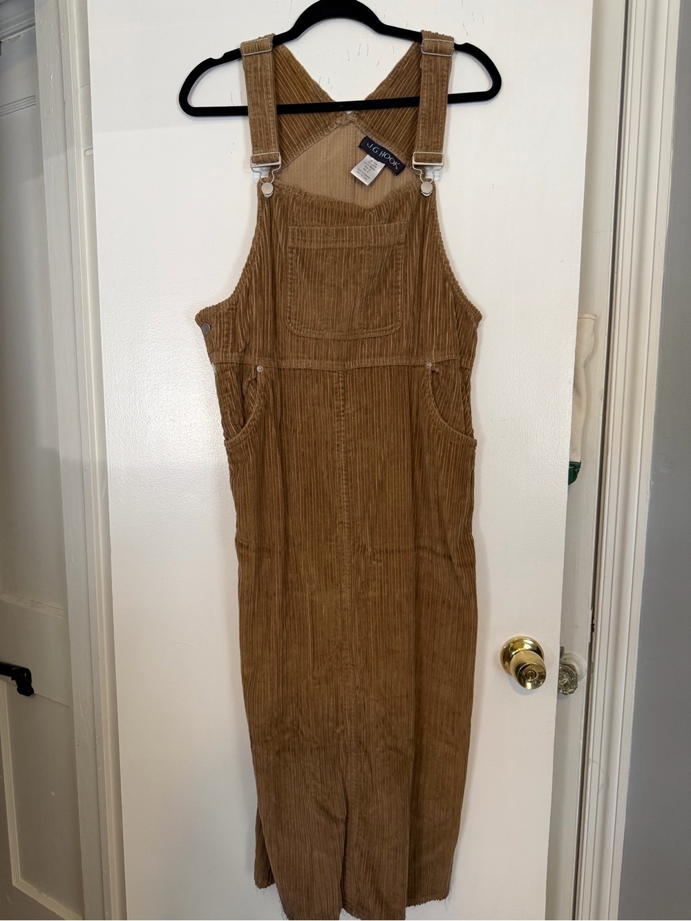 VINTAGE 90’s | J.G. Hook Corduroy Overall Dress in Warm Camel